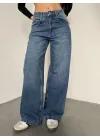 Mavi Yıkamalı Süper Baggy Ektra Geniş Paça Yüksek Bel Jean Kot Pantolon