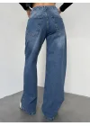 Mavi Yıkamalı Süper Baggy Ektra Geniş Paça Yüksek Bel Jean Kot Pantolon