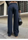 Sade Mavİ Rins Yıkamalı Yüksel Bel Bol Paça Baggy Jean Kot Pantolon
