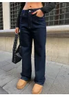Sade Mavİ Rins Yıkamalı Yüksel Bel Bol Paça Baggy Jean Kot Pantolon