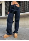 Sade Mavİ Rins Yıkamalı Yüksel Bel Bol Paça Baggy Jean Kot Pantolon