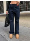 Sade Mavİ Rins Yıkamalı Yüksel Bel Bol Paça Baggy Jean Kot Pantolon