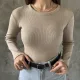 Bej Bisiklet Yaka Uzun Kollu Basic Bluz