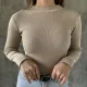 Krem Dik Yaka Uzun Kollu Basic Bluz