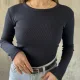 Lacivert Bisiklet Yaka Uzun Kollu Basic Bluz