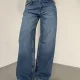 Mavi Yıkamalı Süper Baggy Ektra Geniş Paça Yüksek Bel Jean Kot Pantolon