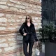 Siyah Tay Tüylü Kemerli Kürk Fox Ceket