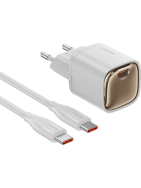 Realpower 30W GaN USB-C PD Hızlı Şarj Adaptörü Şarj Aleti ve USB-C to Lightning Hızlı Şarj Kablo Seti Beyaz TCS30WWH