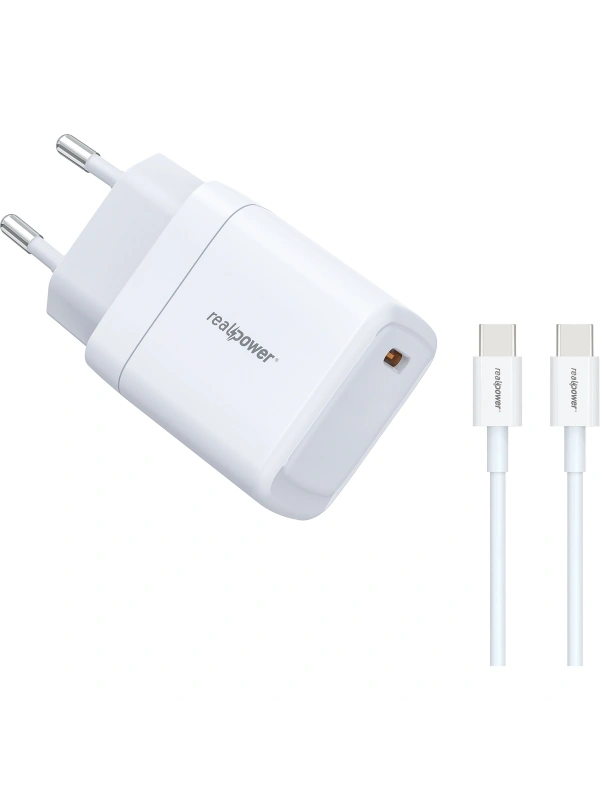 Realpower 35W GaN USB-C PD Hızlı Şarj Adaptörü Şarj Aleti ve USB-C to USB-C Hızlı Şarj Kablo Seti Beyaz TCS35WWH
