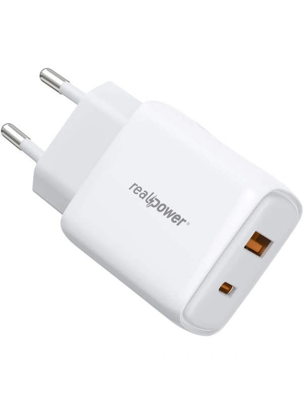Realpower 25W PPS PD USB-C ve USB-A Çift Çıkışlı Hızlı Şarj Adaptörü Şarj Aleti Beyaz TC25WWH2