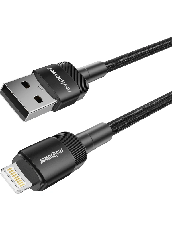 Realpower 2.4A USB-A to Lightning Örgülü Hızlı Şarj ve Data Kablosu 1 Metre Siyah CA-24AULBK