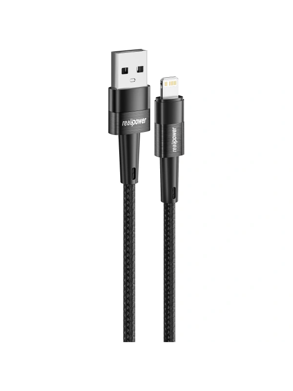 Realpower 2.4A USB-A to Lightning Örgülü Hızlı Şarj ve Data Kablosu 1 Metre Siyah CA-24AULBK2