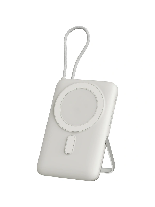 Realpower 10000mAh 22.5W Hızlı Şarj Manyetik MagSafe Powerbank Silver Dahili Kablolu Taşınabilir Şarj Cihazı LED Göstergeli PB10KSL3