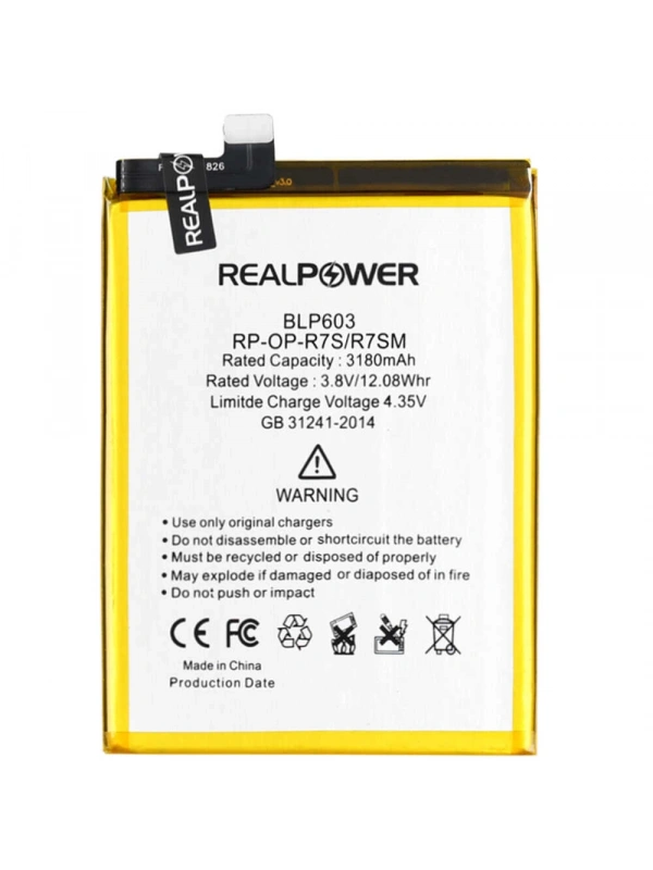 RealPower Oppo Uyumlu R7sm Batarya 3180mAh Li-Polymer Uzun Ömürlü Pil