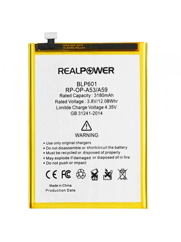RealPower Oppo Uyumlu A53 Batarya 3180mAh Li-Polymer Uzun Ömürlü Pil