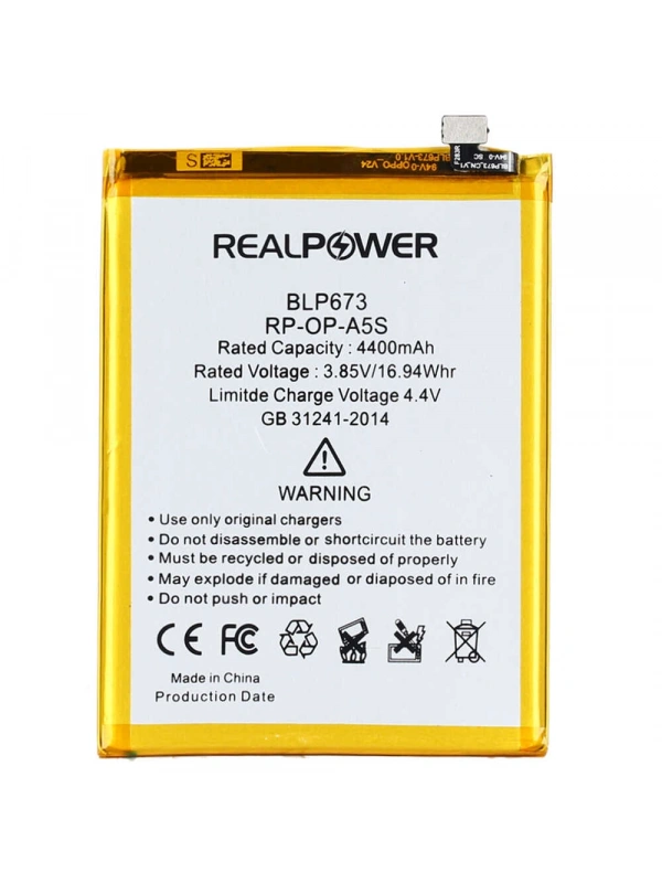 RealPower Oppo Uyumlu A5s Batarya 4400mAh Li-Polymer Uzun Ömürlü Pil