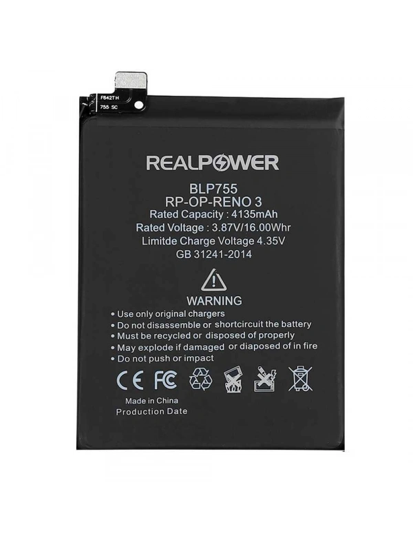 RealPower Oppo Uyumlu Reno 3 Batarya 4135mAh Li-Polymer Uzun Ömürlü Pil