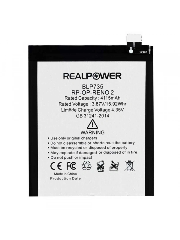 RealPower Oppo Uyumlu Reno 2 Batarya 4115mAh Li-Polymer Uzun Ömürlü Pil