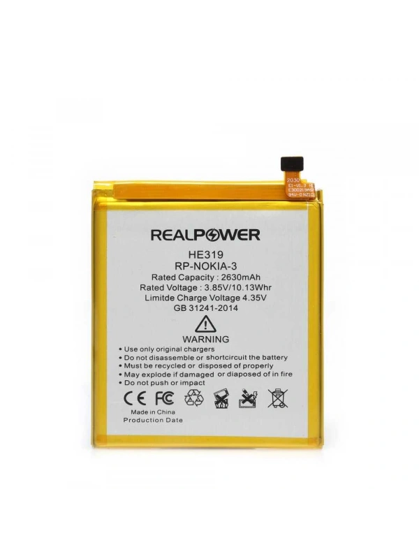 RealPower Nokia Uyumlu 3 Batarya 2630mAh Li-Polymer Uzun Ömürlü Pil