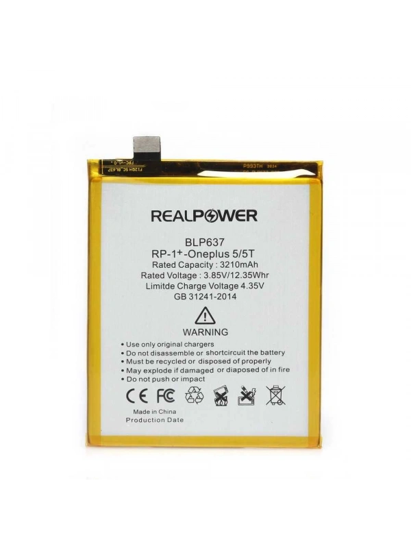 RealPower OnePlus Uyumlu 5 5T Batarya 3210mAh Li-Polymer Uzun Ömürlü Pil
