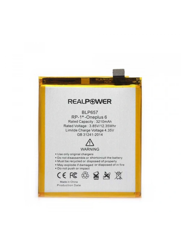 RealPower OnePlus Uyumlu 6 Batarya 3210mAh Li-Polymer Uzun Ömürlü Pil