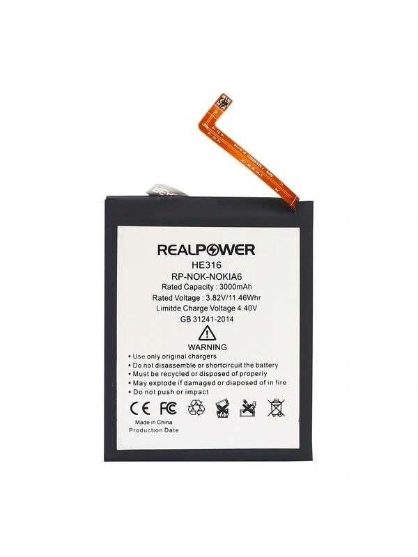 RealPower Nokia Uyumlu 6 Batarya 3000mAh Li-Polymer Uzun Ömürlü Pil