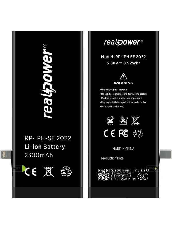 RealPower Apple Uyumlu iPhone SE 2022 Batarya 2300mAh Yüksek Kapasiteli Güçlendirilmiş Pil