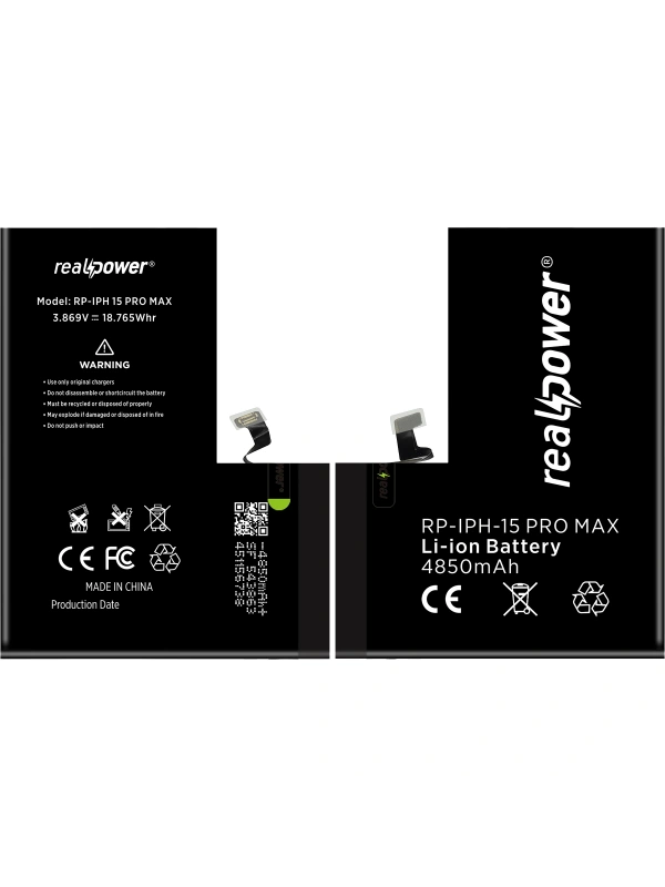 RealPower Apple Uyumlu iPhone 15 Pro Max Batarya 4850mAh Yüksek Kapasiteli Güçlendirilmiş Pil