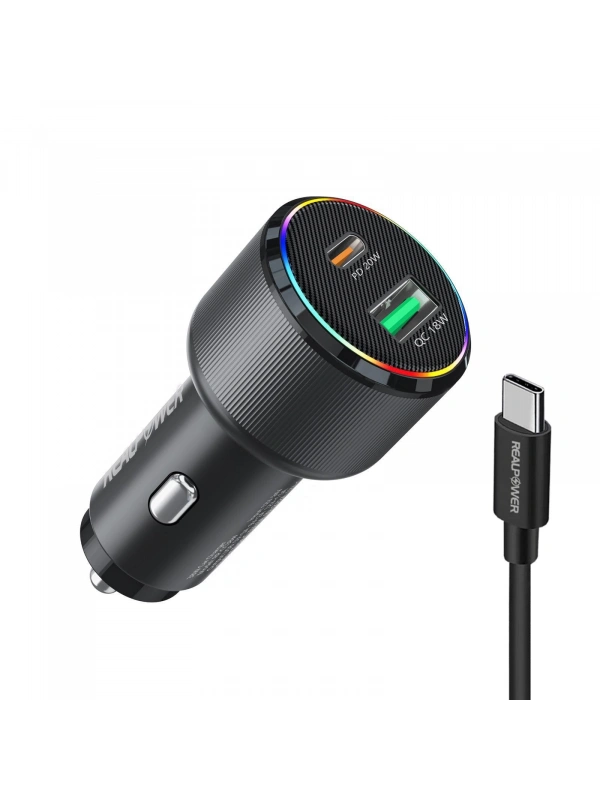Realpower 38W USB-C ve USB-A Çift Çıkışlı PD Hızlı Araç Şarj Adaptörü ve USB-C to Lightning Kablo Seti RP-CC38W