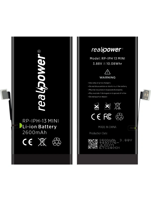 RealPower Apple Uyumlu iPhone 13 Mini Batarya GENUINE Yüksek Kapasiteli Güçlendirilmiş Pil