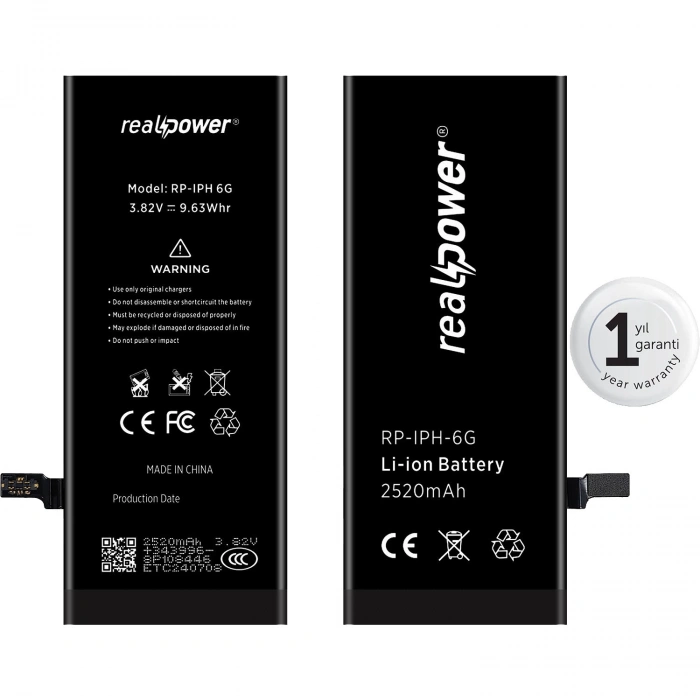 RealPower Apple Uyumlu iPhone 6 Yüksek Kapasiteli Batarya 2520mah