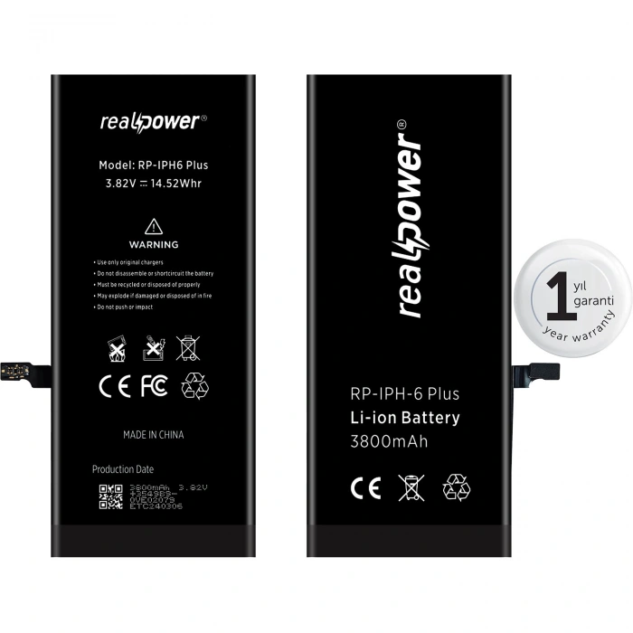 RealPower Apple Uyumlu iPhone 6 Plus Yüksek Kapasiteli Batarya 3800mah