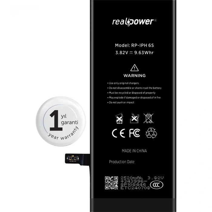 RealPower Apple Uyumlu iPhone 6s Yüksek Kapasiteli Batarya 2520mah