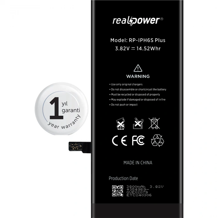 RealPower Apple Uyumlu iPhone 6s Plus Yüksek Kapasiteli Batarya 3800mah