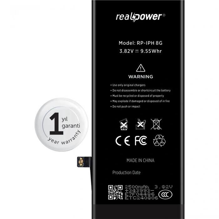 RealPower Apple Uyumlu iPhone 8 Yüksek Kapasiteli Batarya 2500mah