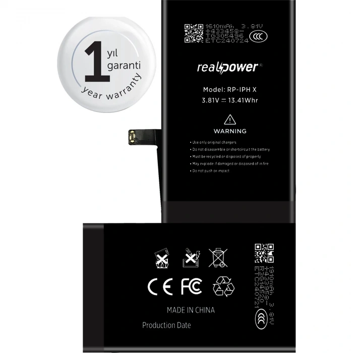 RealPower Apple Uyumlu iPhone X Yüksek Kapasiteli Batarya 3520mah