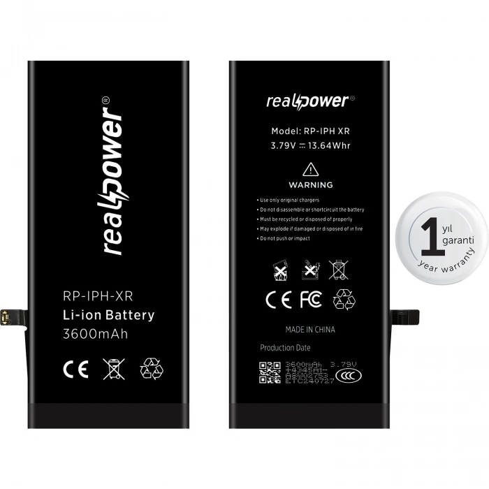 RealPower Apple Uyumlu iPhone Xr Yüksek Kapasiteli Batarya 3600mah