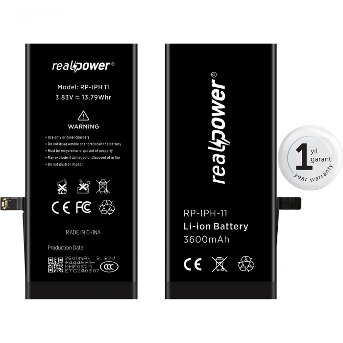 RealPower Apple Uyumlu iPhone 11 Yüksek Kapasiteli Batarya 3600mah