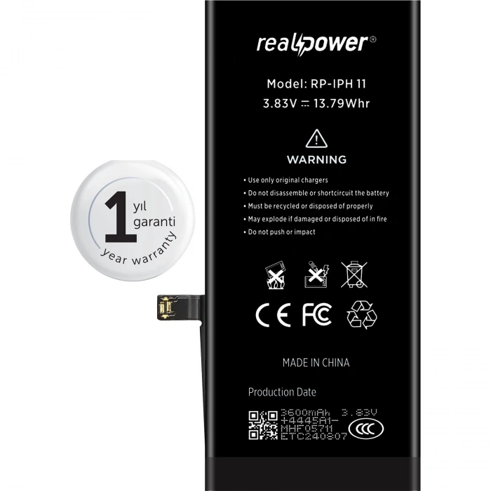 RealPower Apple Uyumlu iPhone 11 Yüksek Kapasiteli Batarya 3600mah