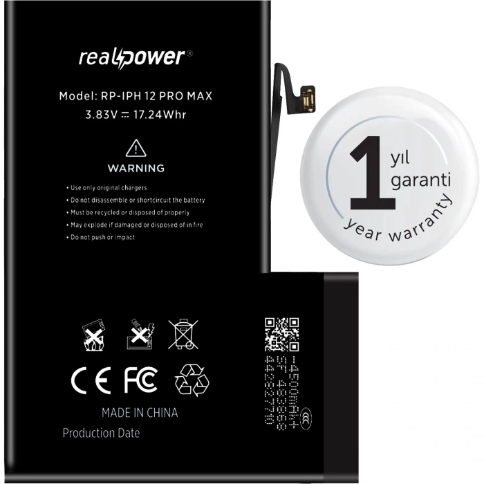 RealPower Apple Uyumlu iPhone 12 Pro Max Yüksek Kapasiteli Batarya 4500mah