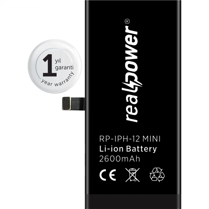 RealPower Apple Uyumlu iPhone 12 Mini Yüksek Kapasiteli Batarya 2600mah