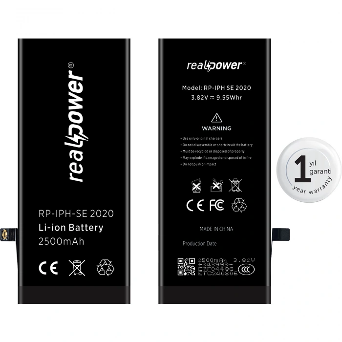 RealPower Apple Uyumlu iPhone Se 2020 Yüksek Kapasiteli Batarya 2500mah