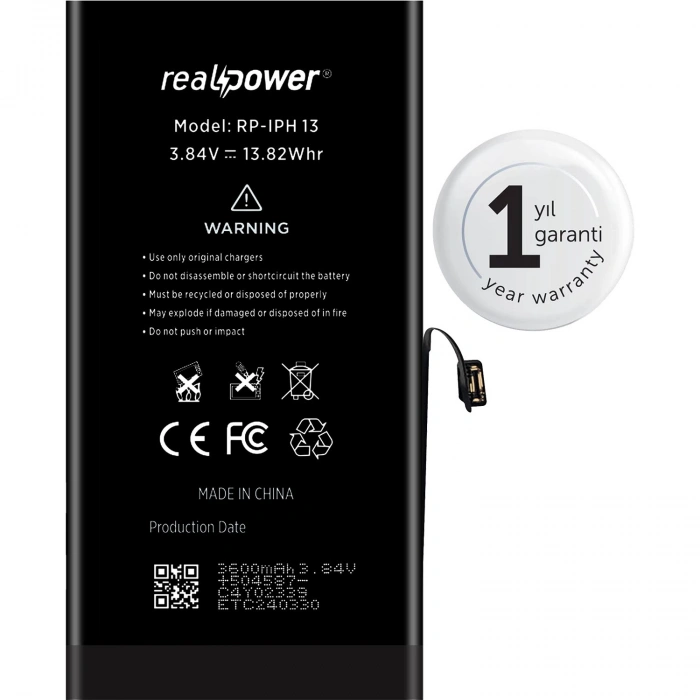 RealPower Apple Uyumlu iPhone 13 Yüksek Kapasiteli Batarya 3600mah