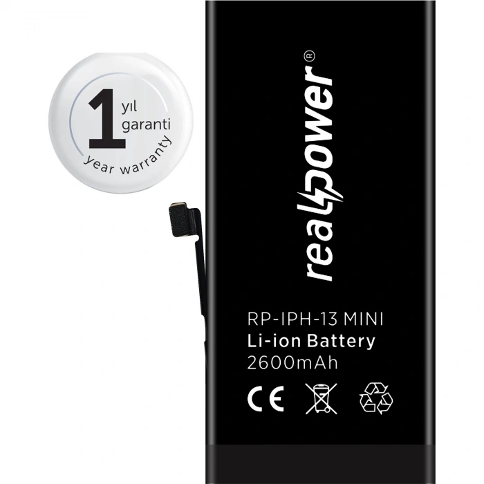 RealPower Apple Uyumlu iPhone 13 Mini Yüksek Kapasiteli Batarya 2600mah