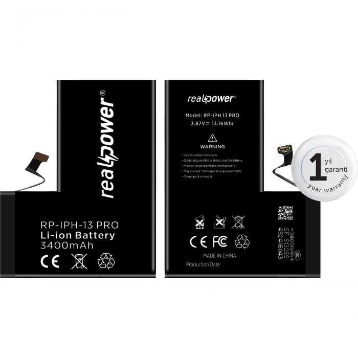 RealPower Apple Uyumlu iPhone 13 Pro Yüksek Kapasiteli Batarya 3400mah