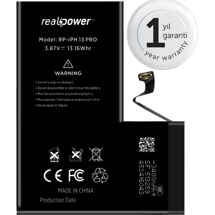 RealPower Apple Uyumlu iPhone 13 Pro Yüksek Kapasiteli Batarya 3400mah
