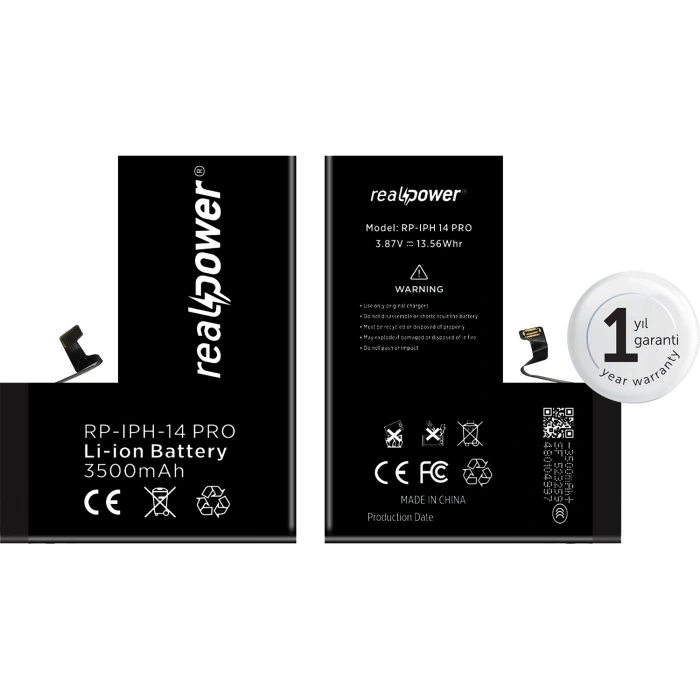 RealPower Apple Uyumlu iPhone 14 Pro Yüksek Kapasiteli Batarya 3500mah