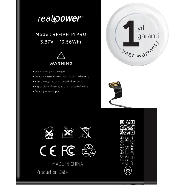 RealPower Apple Uyumlu iPhone 14 Pro Yüksek Kapasiteli Batarya 3500mah