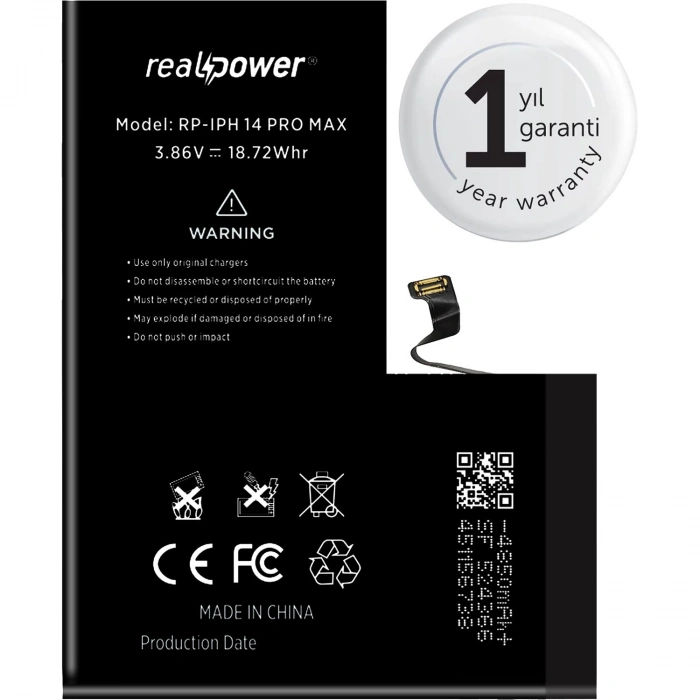 RealPower Apple Uyumlu iPhone 14 Pro Max Yüksek Kapasiteli Batarya 4850mah