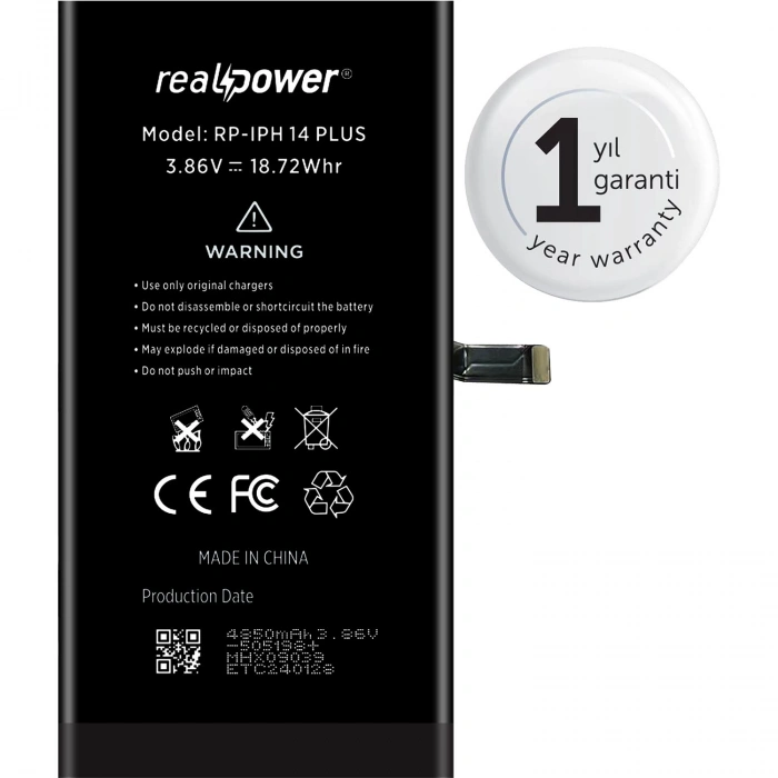 RealPower Apple Uyumlu iPhone 14 Plus Yüksek Kapasiteli Batarya 4850mah